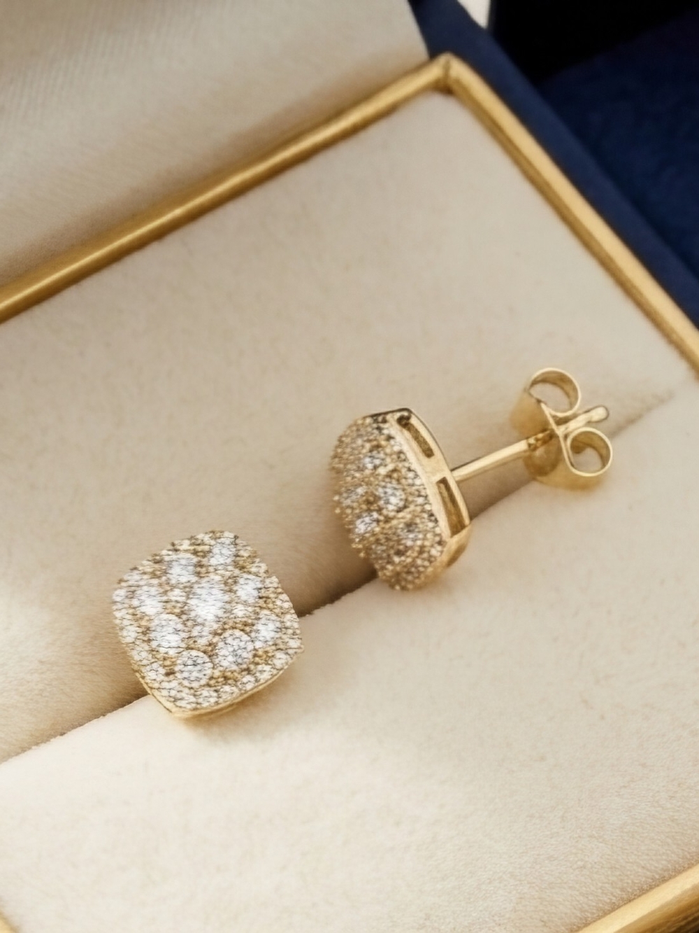 Moissanite Gold Pavé Square Stud Earrings